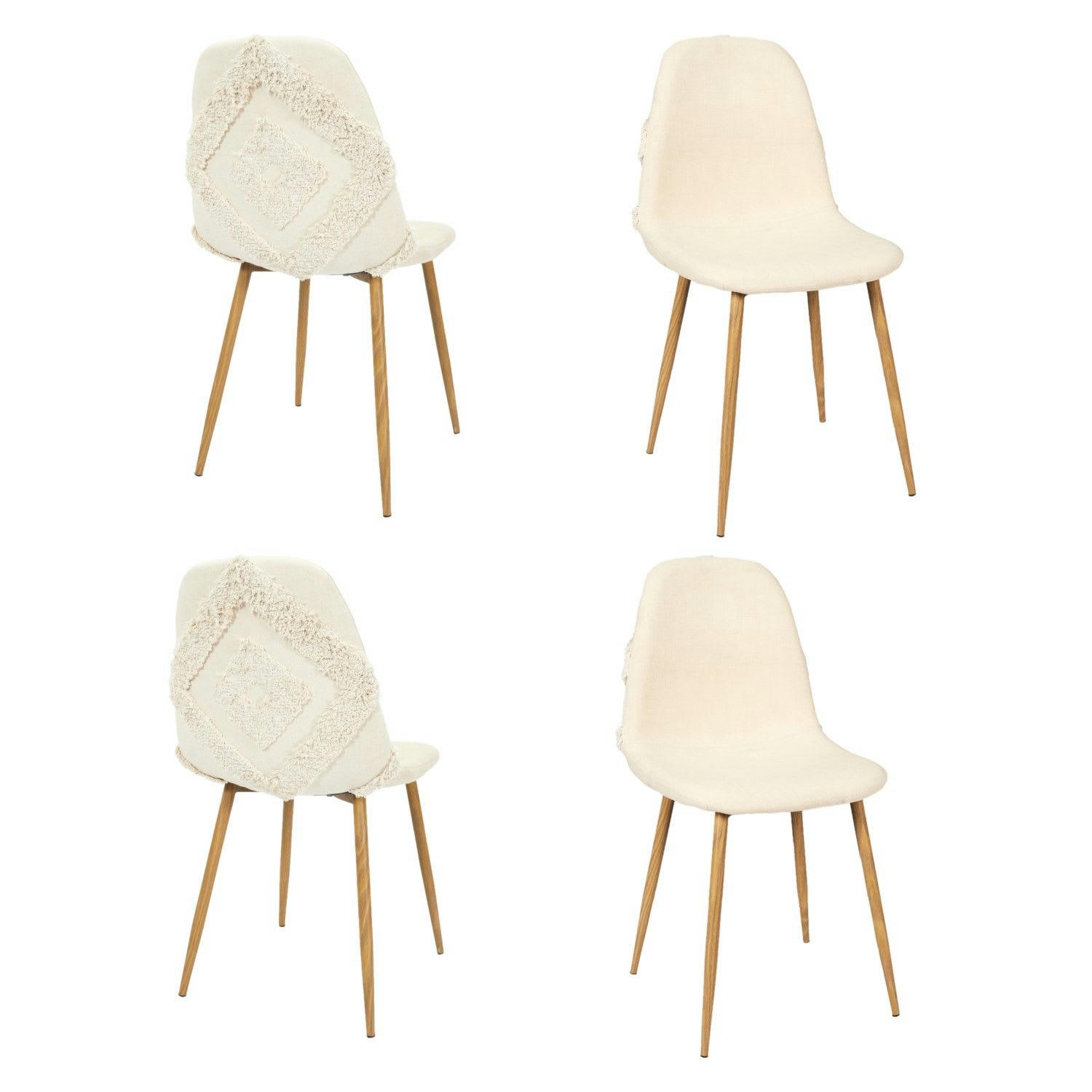 - Lot de 4 chaises tissu et pieds métal imitation bois beige