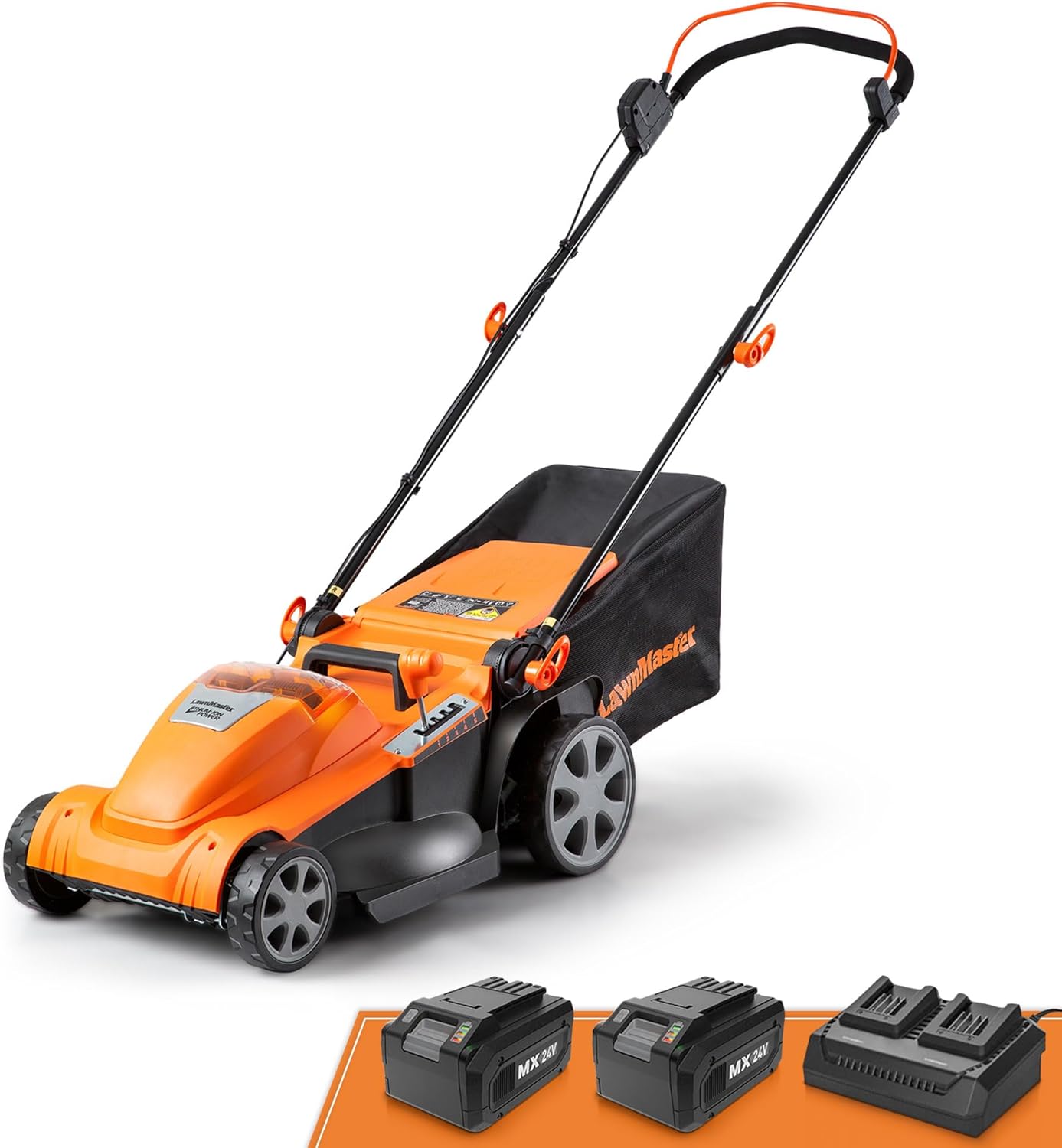 LawnMaster CLMF4817E 48V MAX Brushless Mower with 2X24V MAX 4.0Ah Battery and a Dual Charger