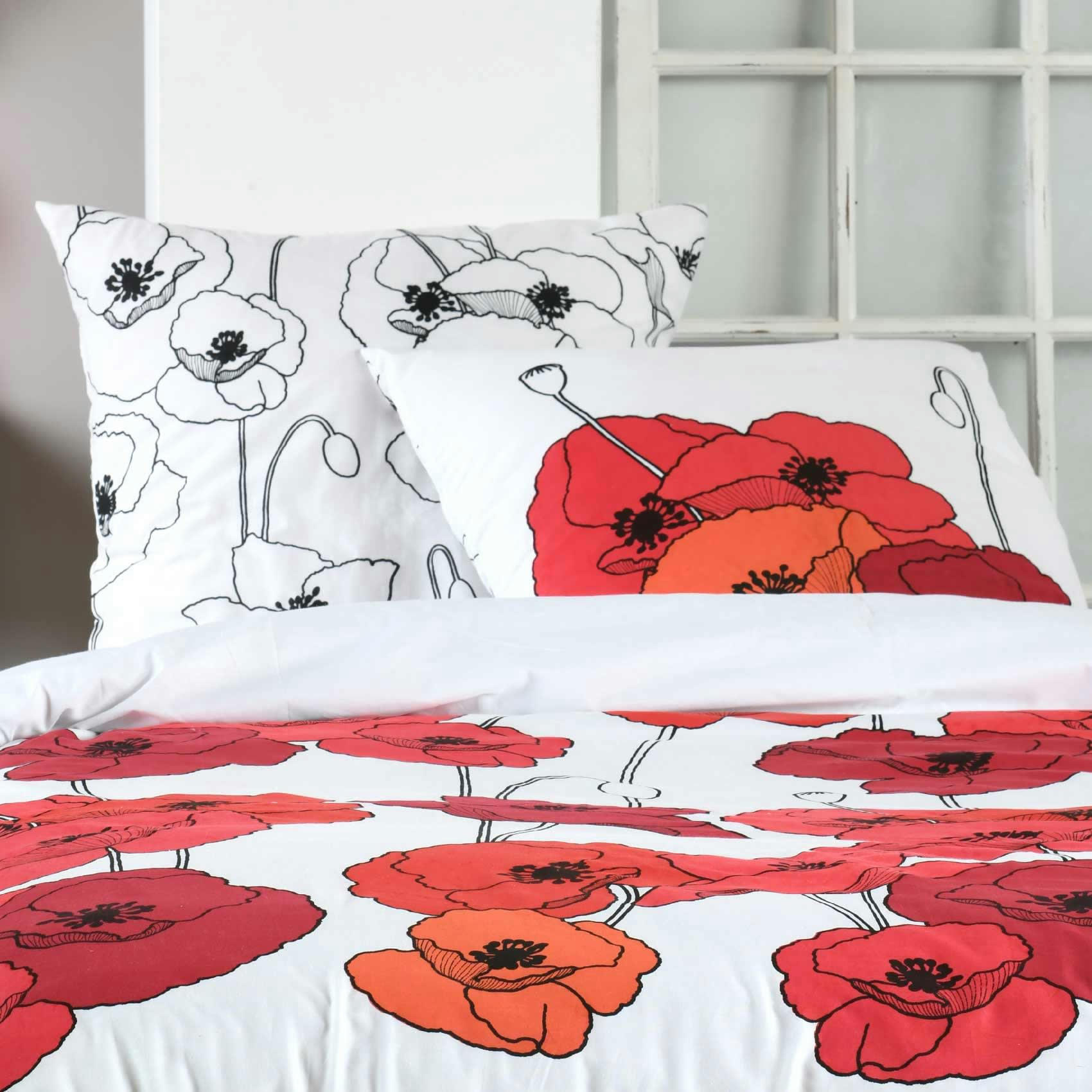 - Parure de couette au style coquelicot coton rouge 240x220 cm