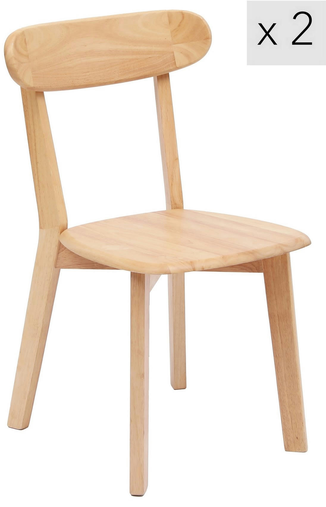 - Lot de 2 chaises en bois massif naturel