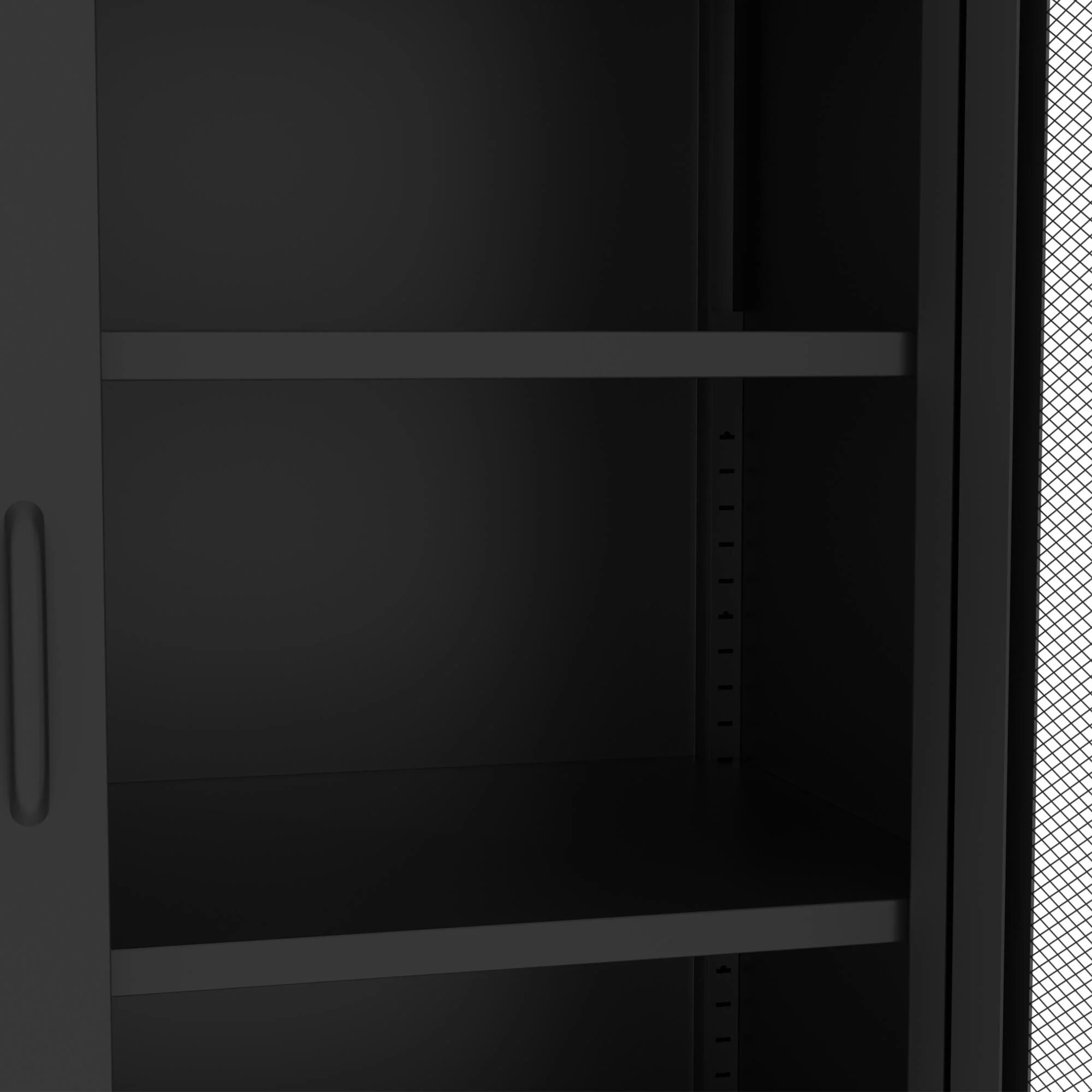 73 inches high metal storage cabinet with 2 wire mesh doors, suitable for homes, offices and dining rooms