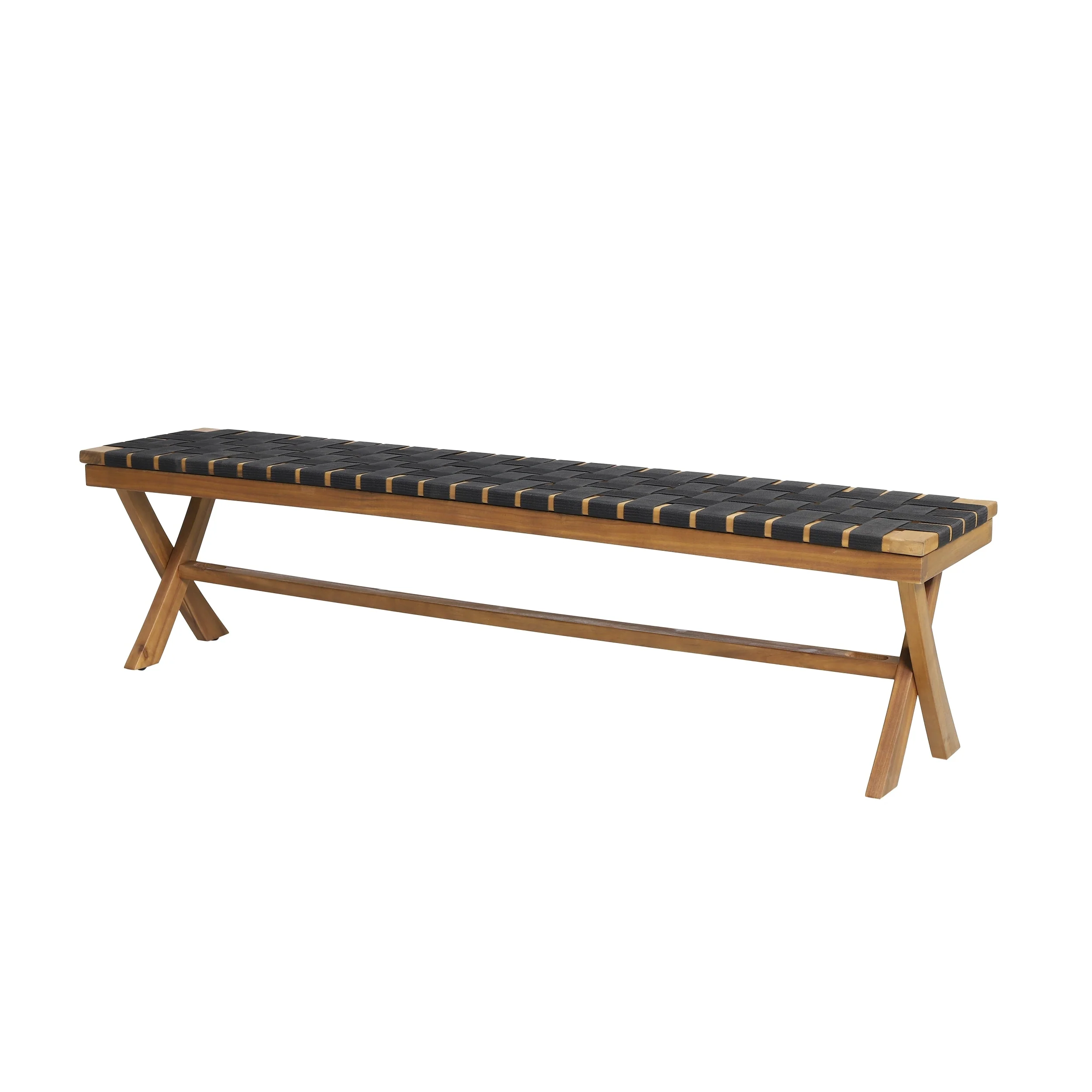 Mallett Outdoor Acacia Wood Bench with Rope Seating by Christopher Knight Home - 61.00 W x 13.75 D x 16.25 H