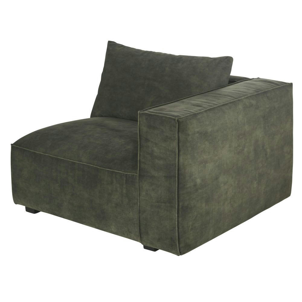 Barack - Accoudoir droit pour canapé modulable en velours marbré vert