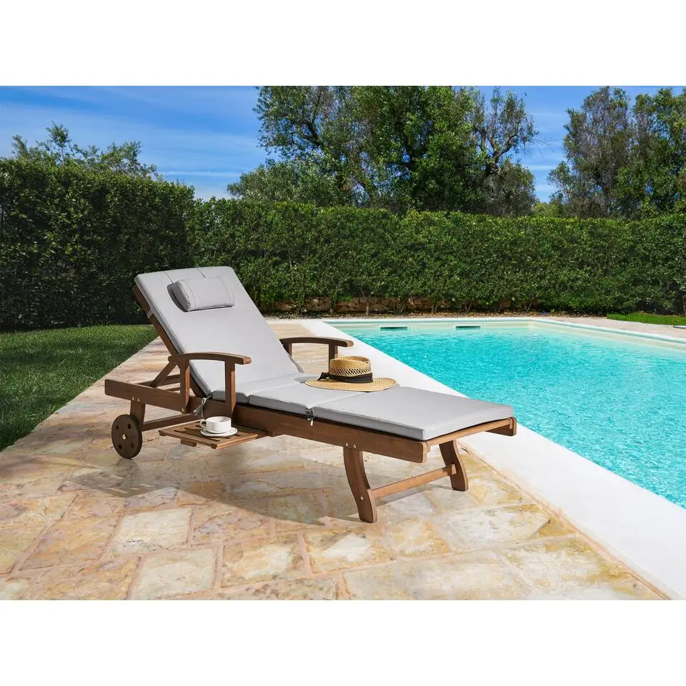 AMANTEA PREMIUM II - Ligstoel - Lichtgrijs - Acaciahout