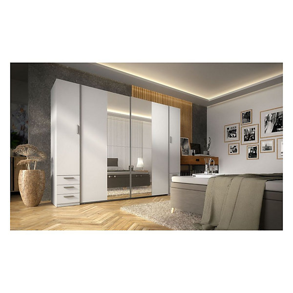 Armoire 4 portes avec miroir et 6 tiroirsSTARBlancL264 cm
