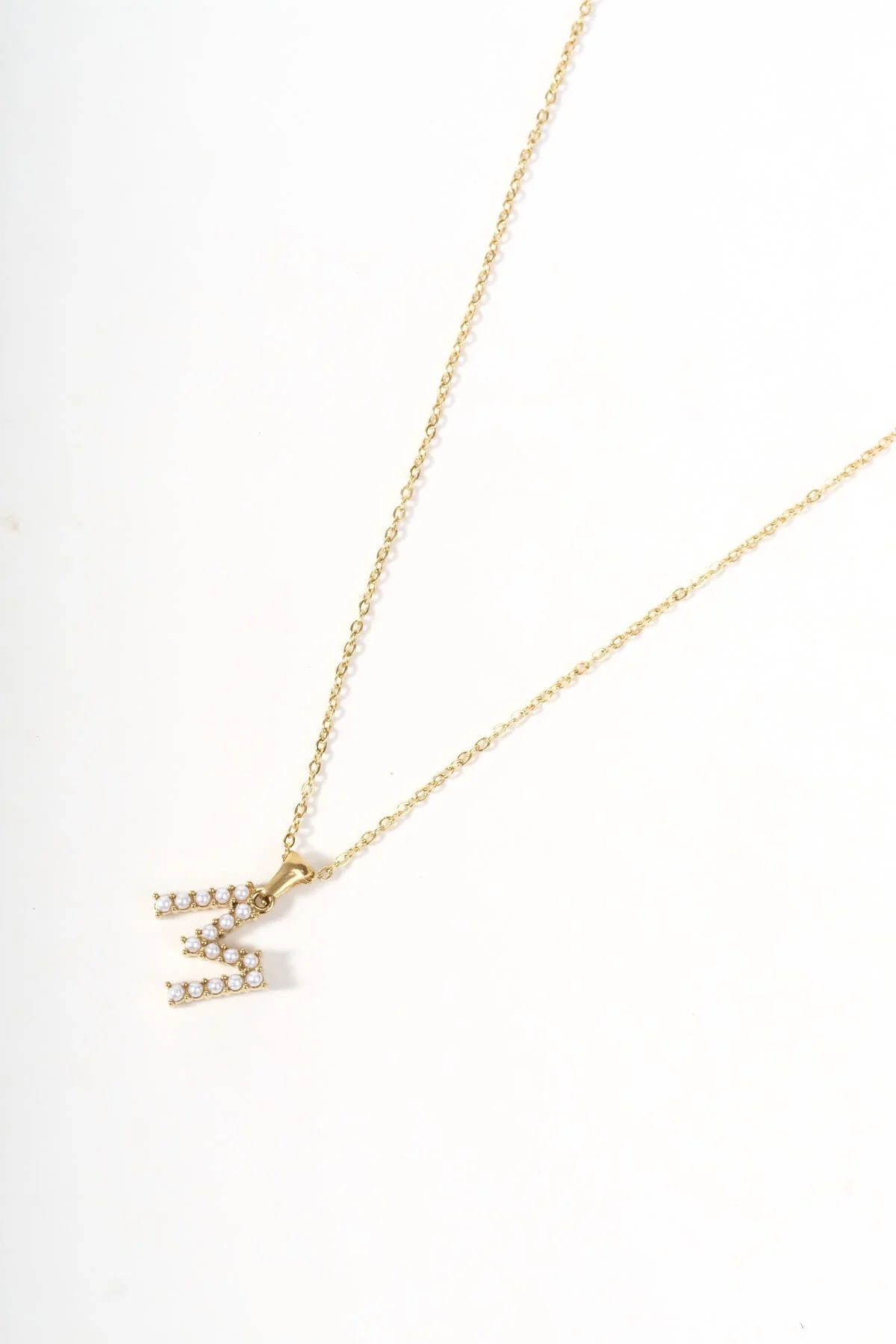 Gold Plated Faux Pearl M Initial Necklace