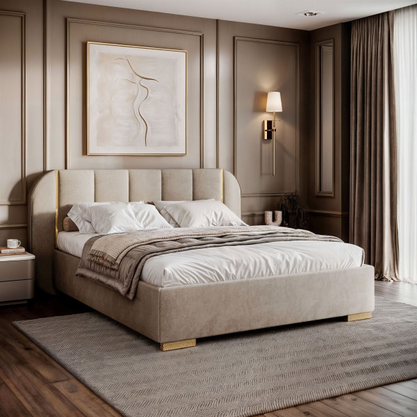 Łóżko tapicerowane AMARA GOLD, 140x200, Royal Velvet 180