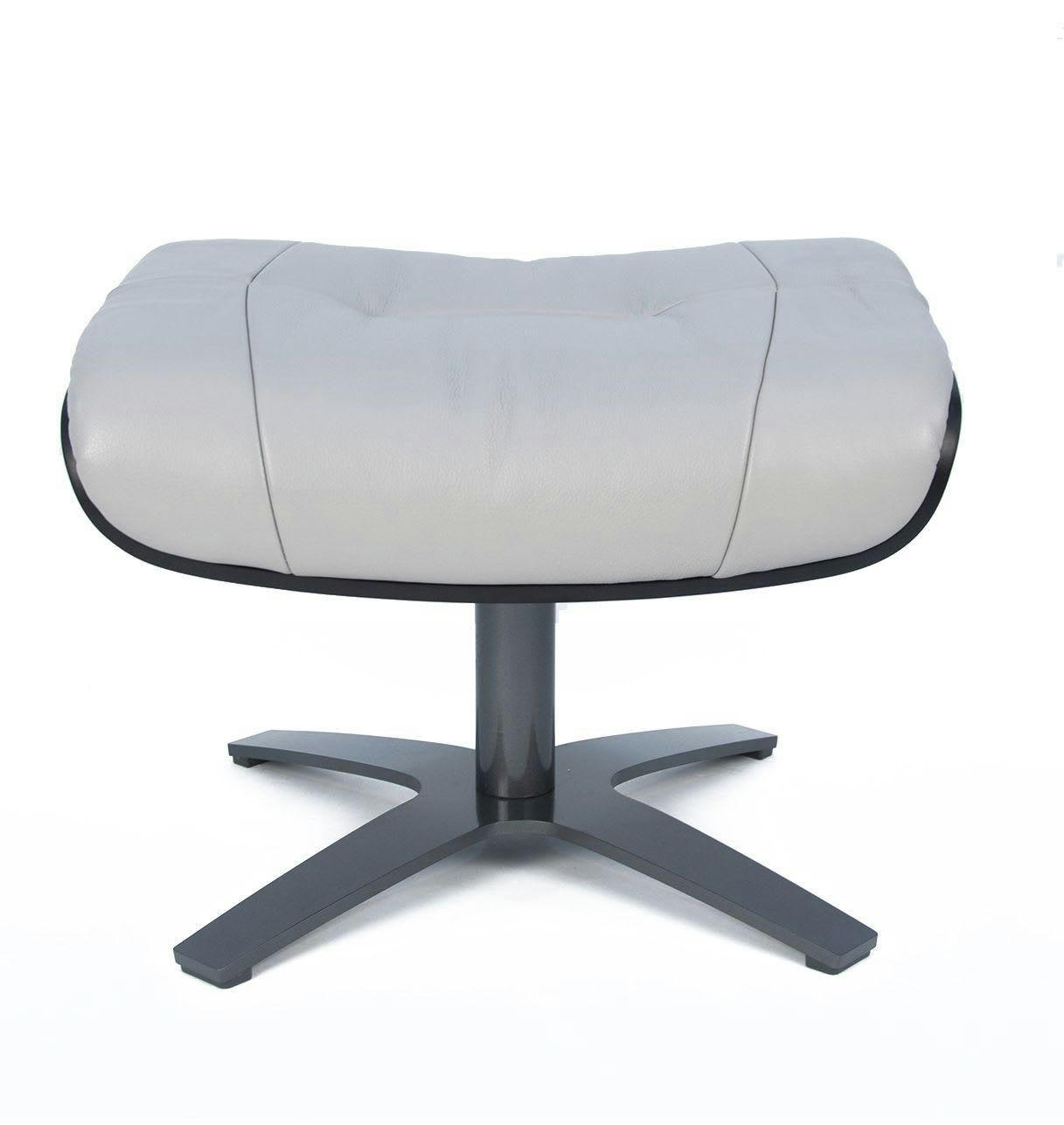 VÉGA - Pouf Cuir et Chêne Noir - Cuir Gris