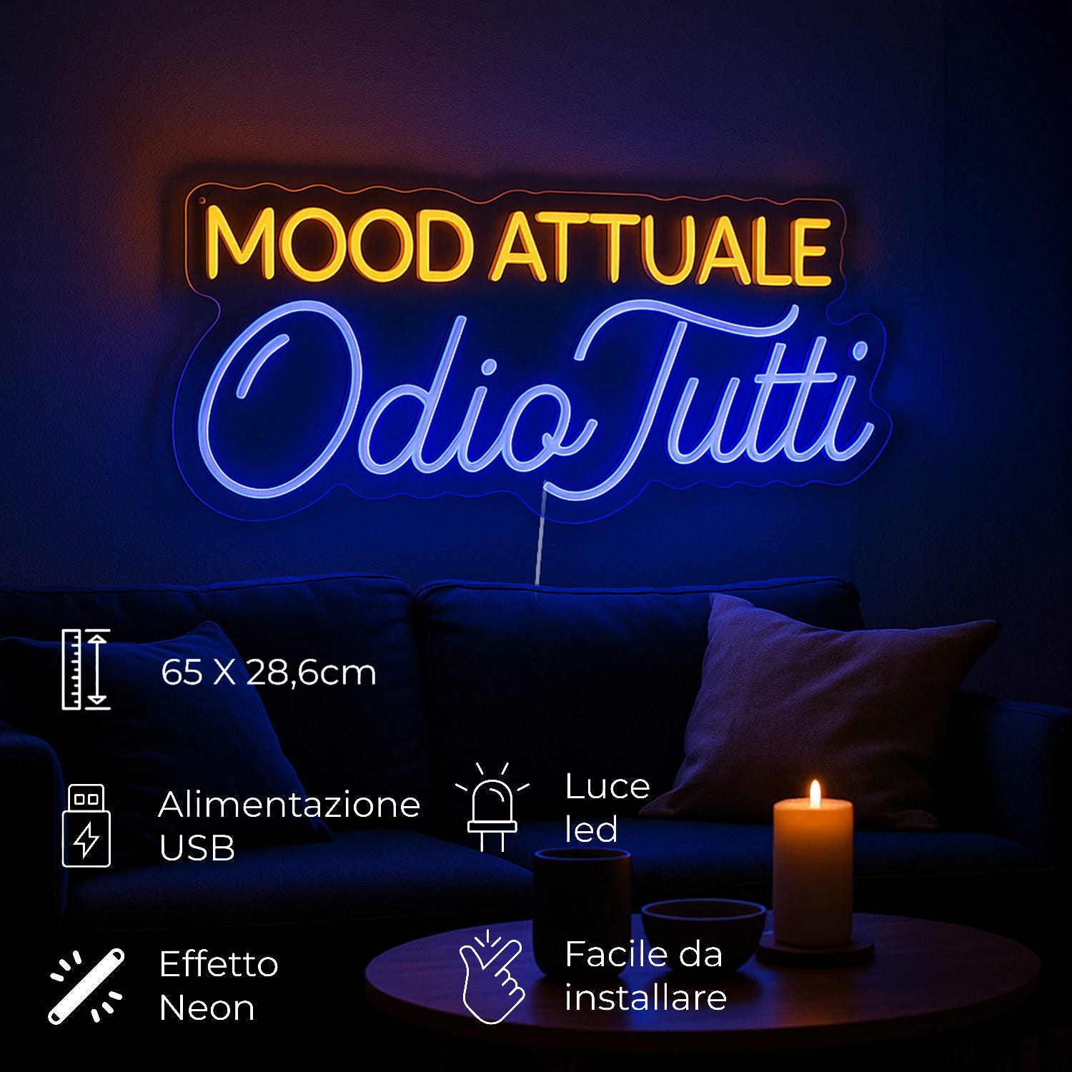 Insegna luminosa Odio tutti, da appendere