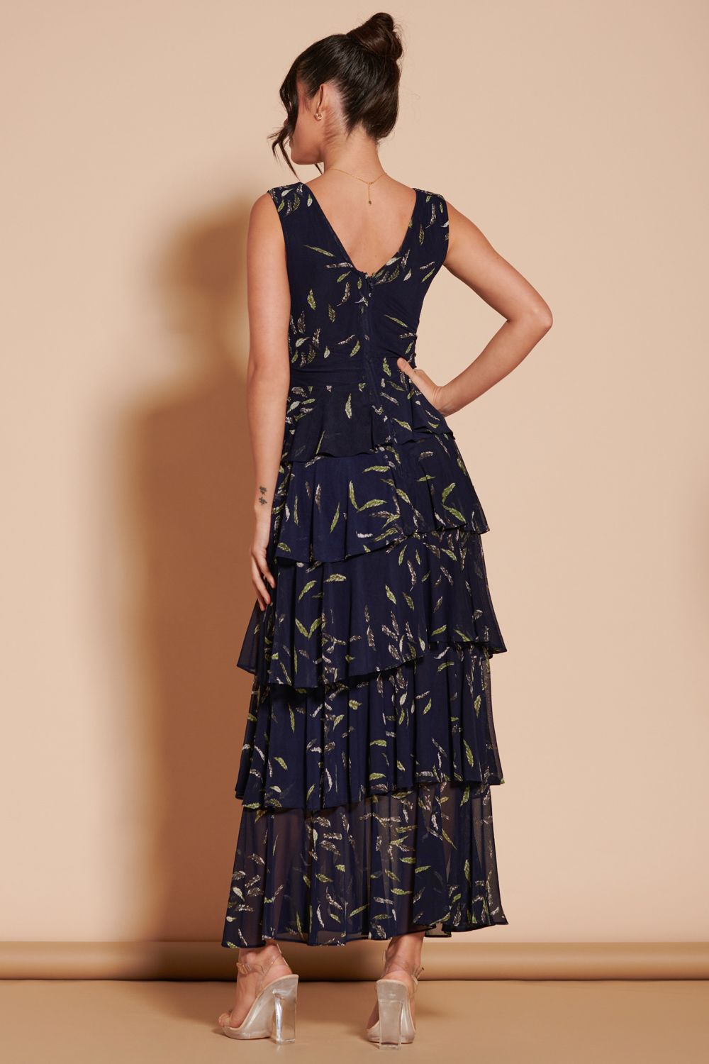 Jolie Moi Tiered Hem Mesh Maxi Dress