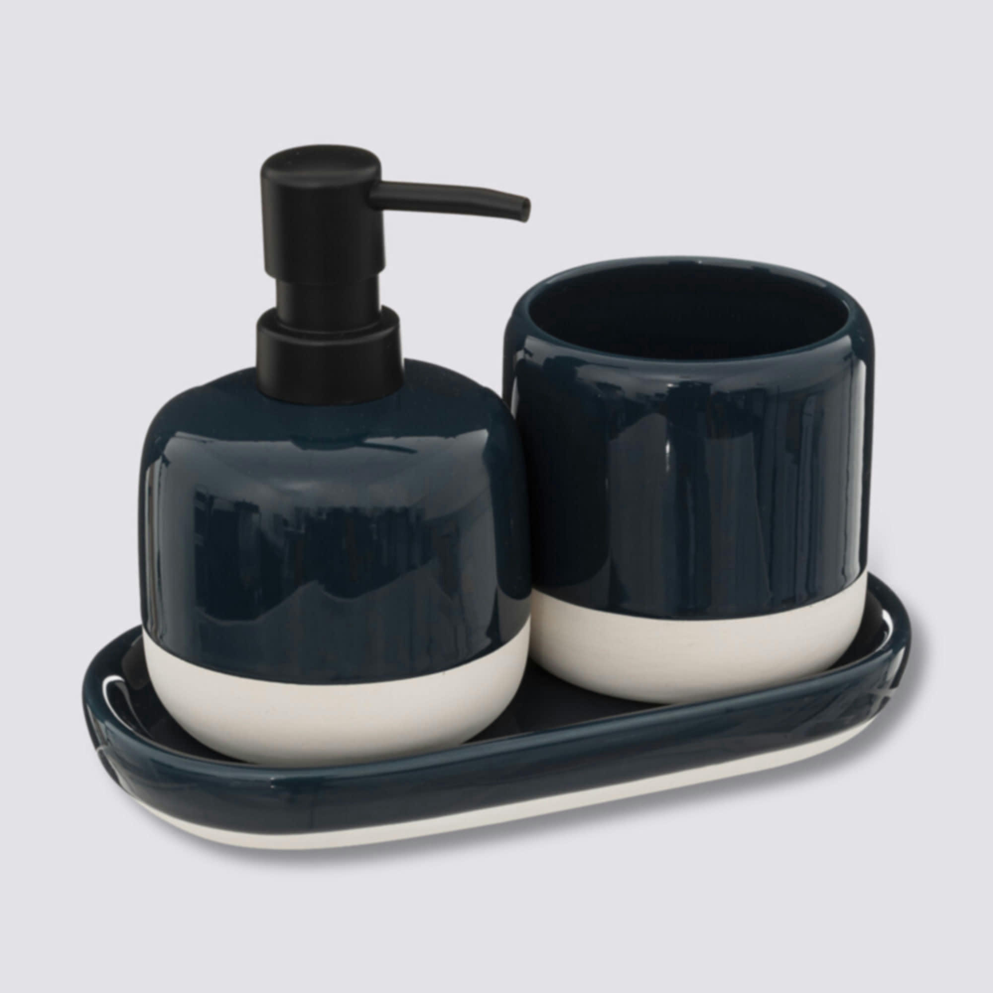 - Set salle de bain céramique bleu pétrole , blanc et noir - 3 pièces