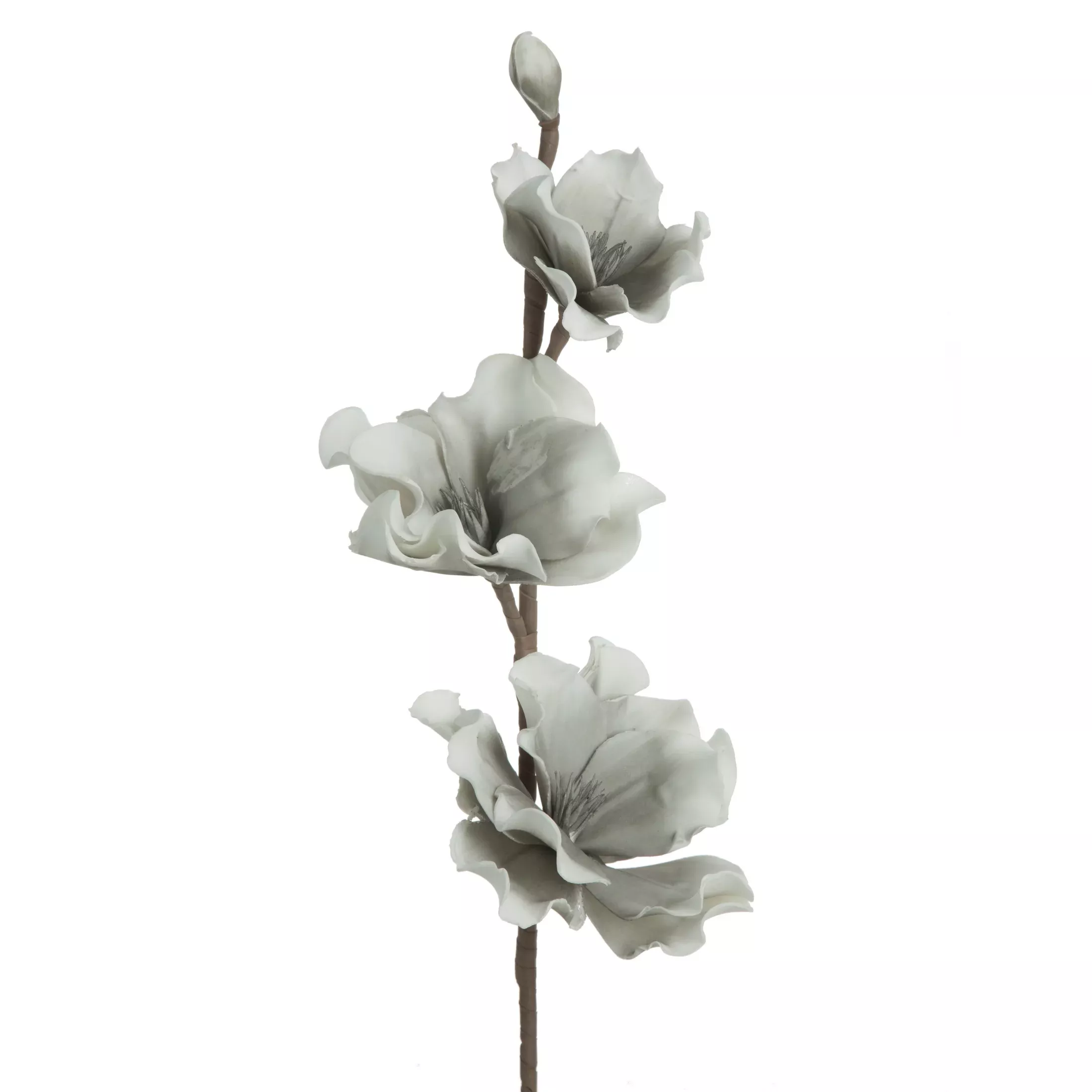 Kwiat sztuczny srebrno, biały z plastycznej pianki foamiran 74 cm