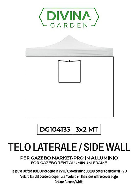 Bâche latérale blanche imperméable 3x2 m avec fenêtre pour tonnelle pliante Market-Pro
