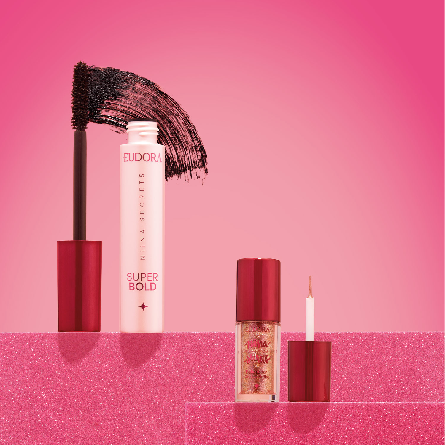 Combo Niina Secrets: Delineador Crystal Brilho 3g   Máscara para Cílios Super Bold 10g