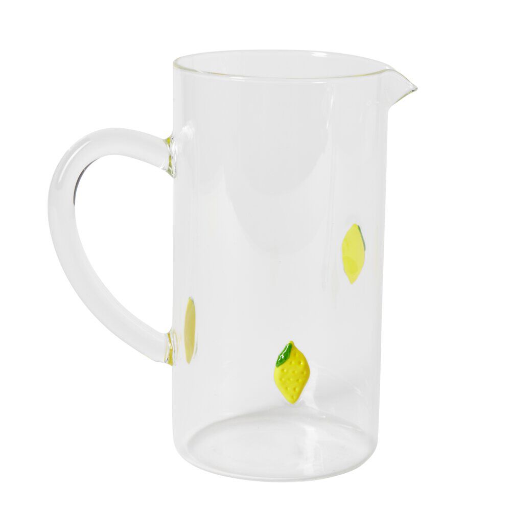 Carafe en verre transparent motif relief citron jaune Ø10xH21cm