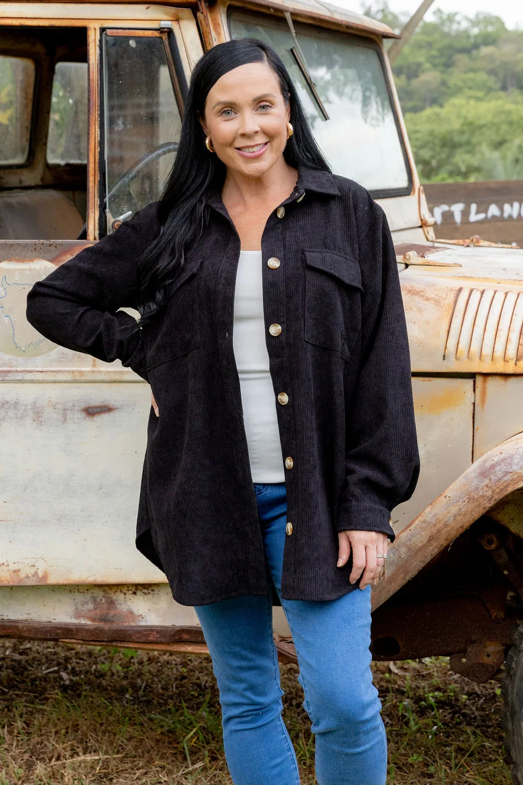 Elsia Cord Shacket in Black