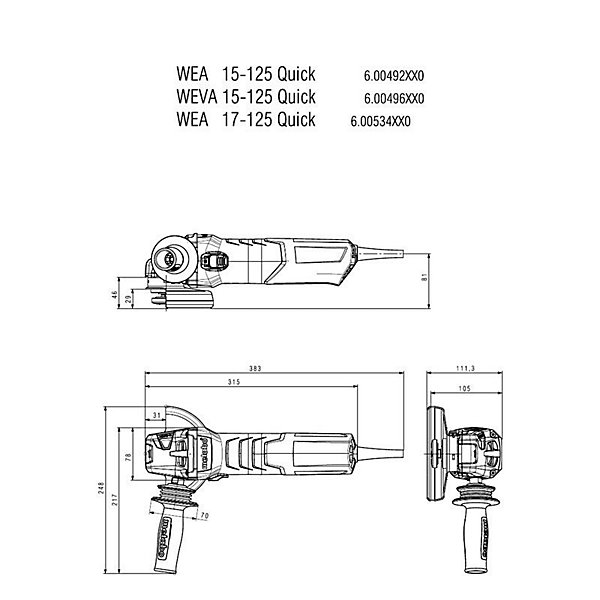 Meuleuse angle metabo filaire wev 17-125 quick 230 V 1700 W Batterie 5 Ah 12.5 cm