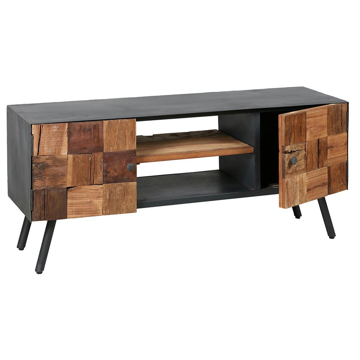 FULBERT - Meuble  tv 2 portes acier et bois massif