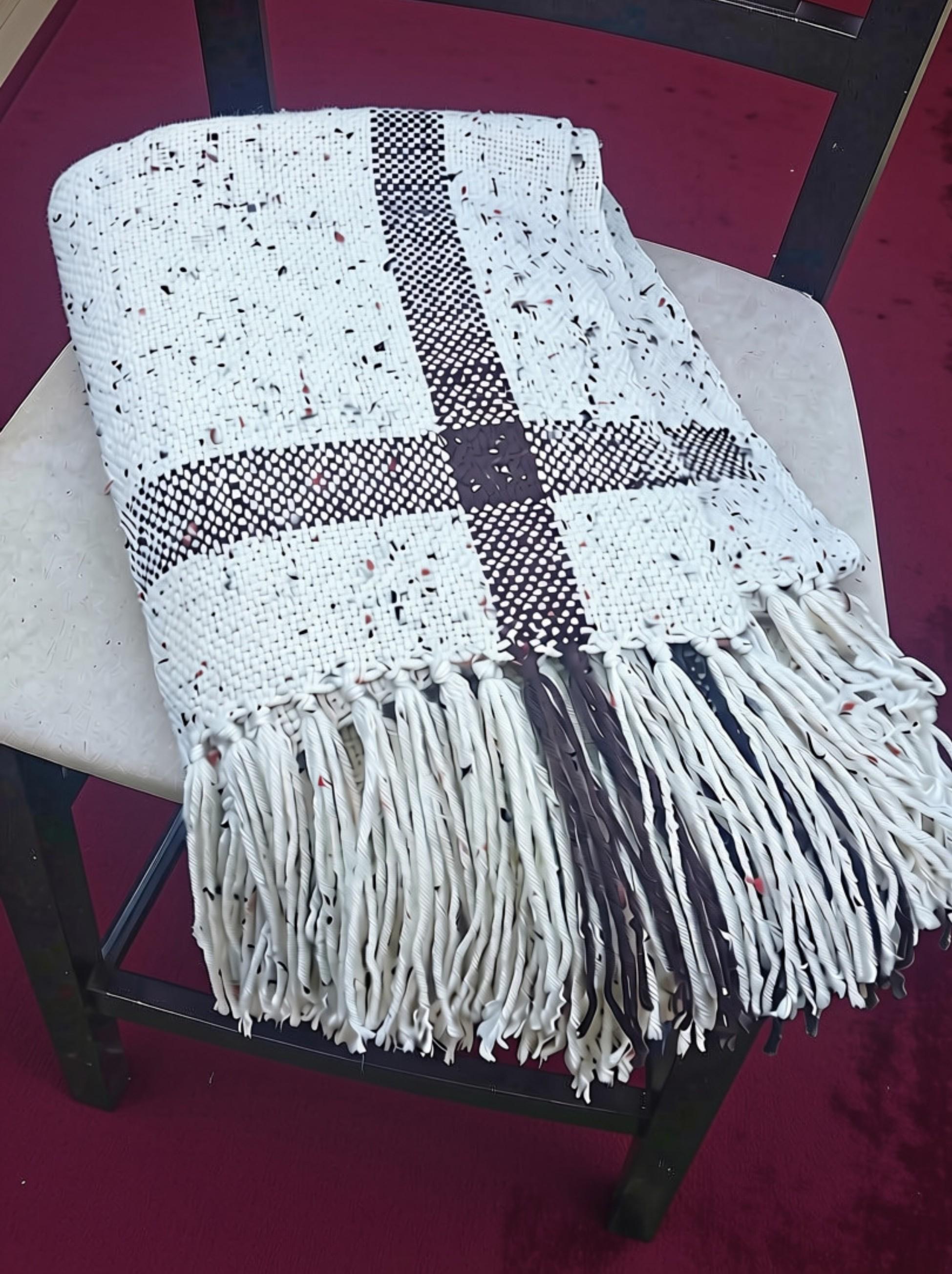 Handwoven Tweed Throw Blanket Oatmeal with Rust & Brown Flecks, One of a Kind Fringed Acrylic Blanket