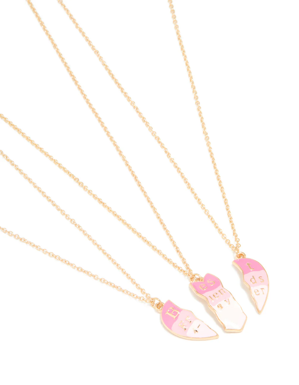 Kids Gold Pink BFF Heart Necklaces 3-Pack