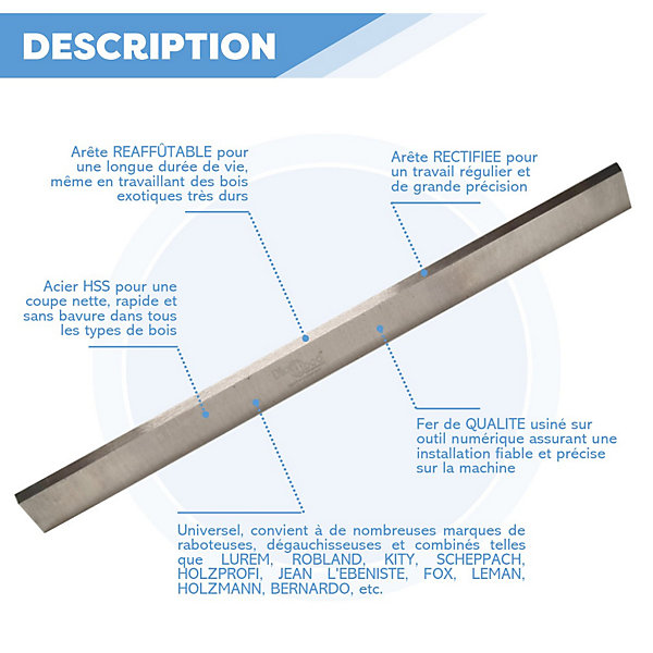 Jeu de 2 fers de dégauchisseuse/raboteuse 310 x 25 x 3 mm acier HSS (les 2 fers) - Diamwood