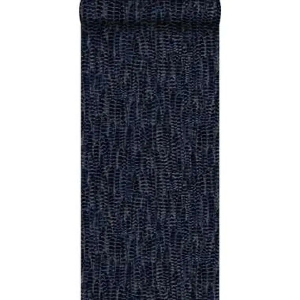 Origin behang - veren - inktblauw - 53 cm x 10,05 m