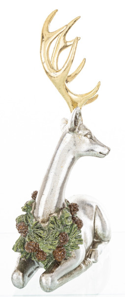 Figurka - renifer 22x16 cm leżący ze złotym porożem