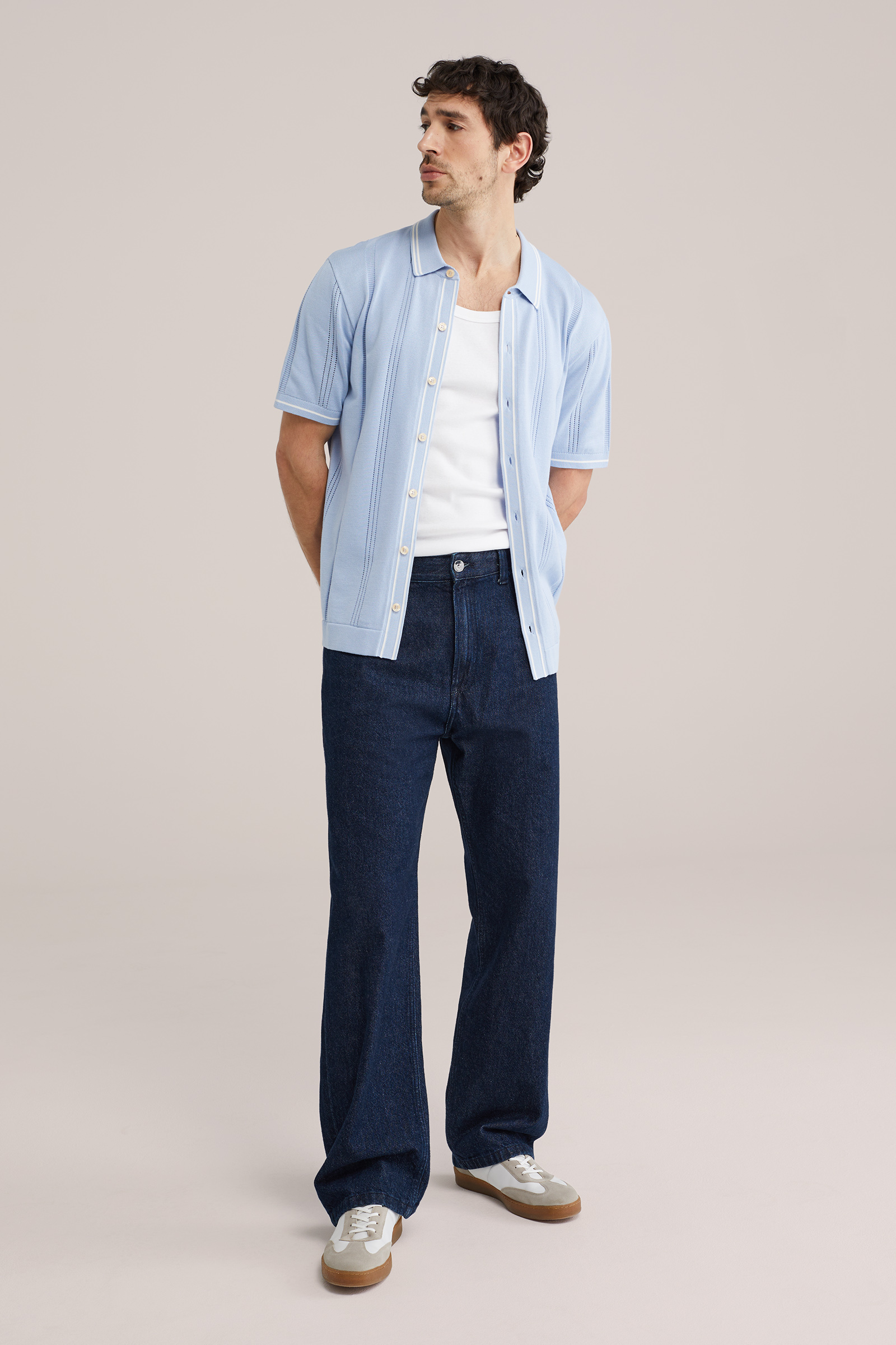 Heren regular fit polo met contrast en open structuur