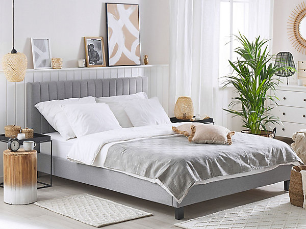 Lit avec sommier Tissu POITIERS 140 x 200 cm Gris clair