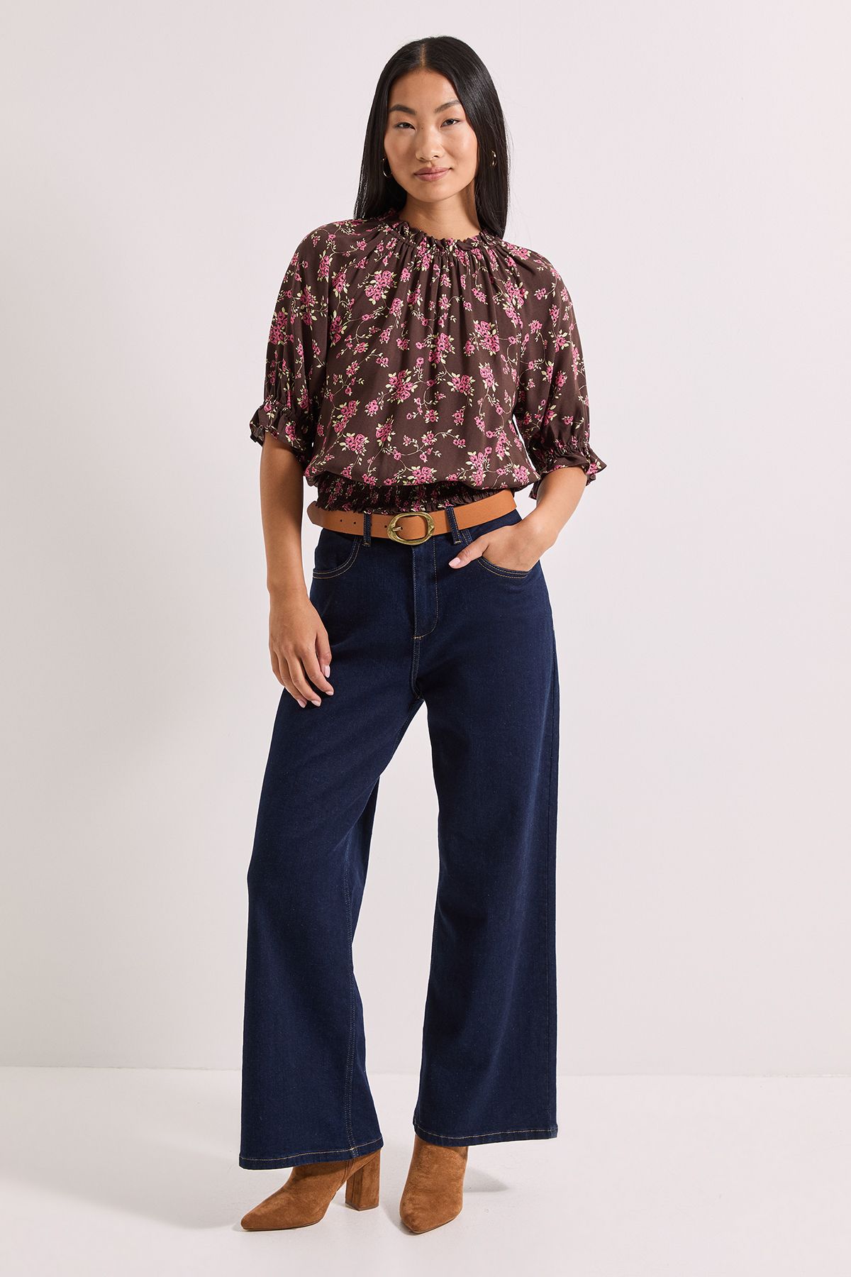Dorothy Perkins Petite Frill Neck Shirred Cuff Blouse