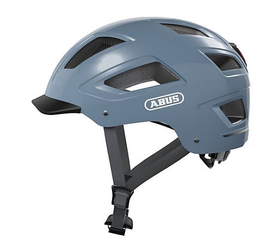 Casque urbain ABUS Hyban 2.0 Glacier Blue, coque ABS EPS, réglage par molette, LED arrière, tailles M/L.