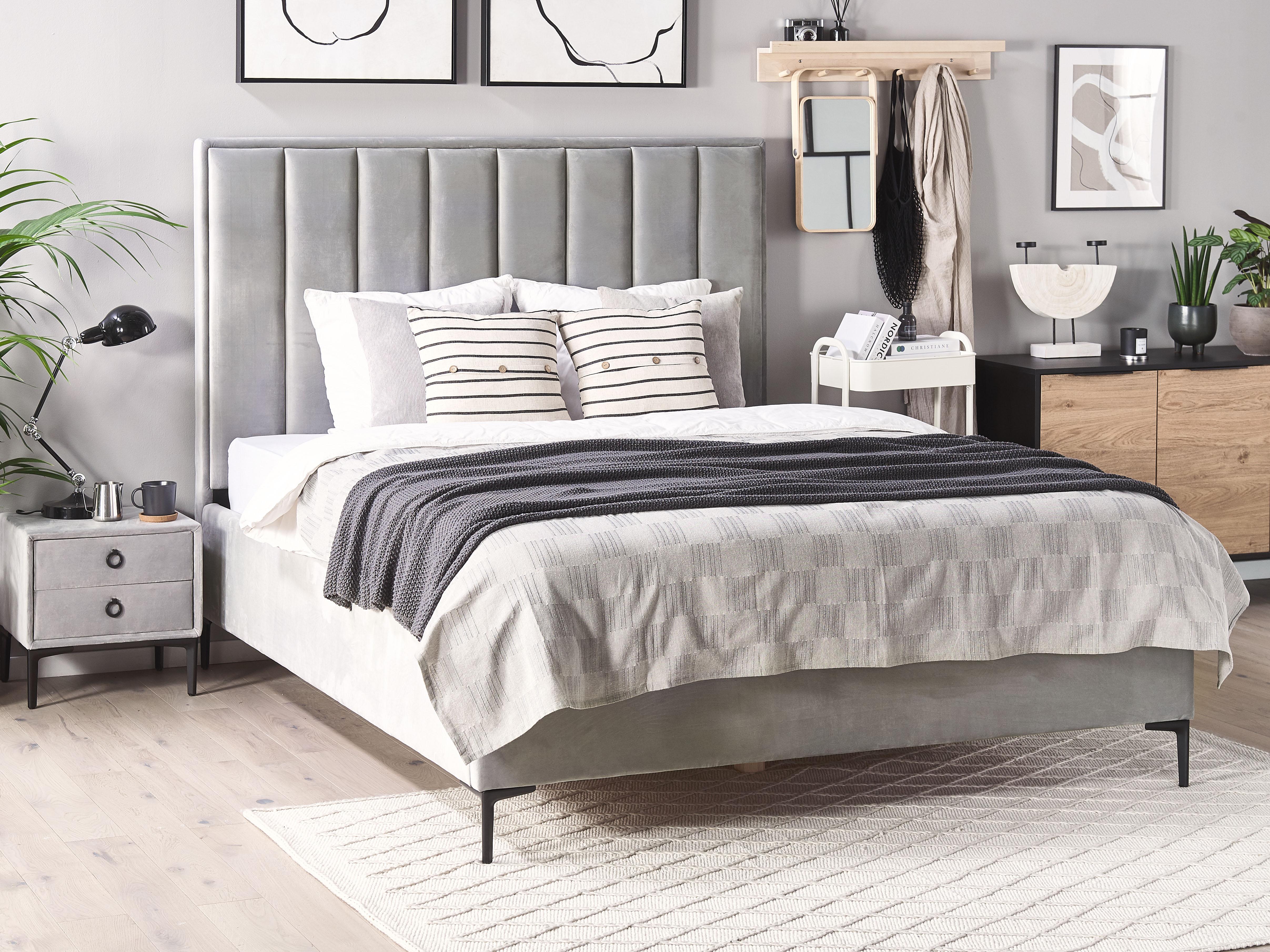 Bedroom Set Velvet SEZANNE 180 x 200 cm (EU Super King) Light Grey