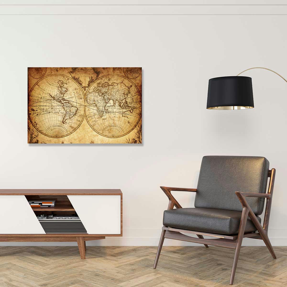 - Tableau mappemonde ancienne toile imprimée 120x80cm