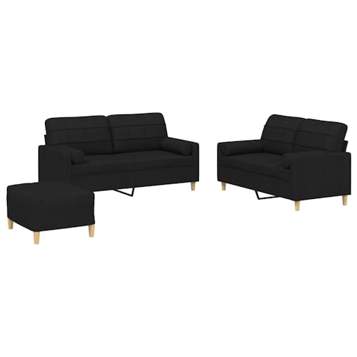NNEVL 3 Piece Sofa Set with Pillows Black Fabric