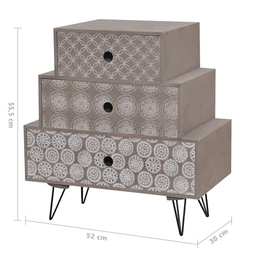 NNEVL Nightstand with 3 Drawers Grey and Brown