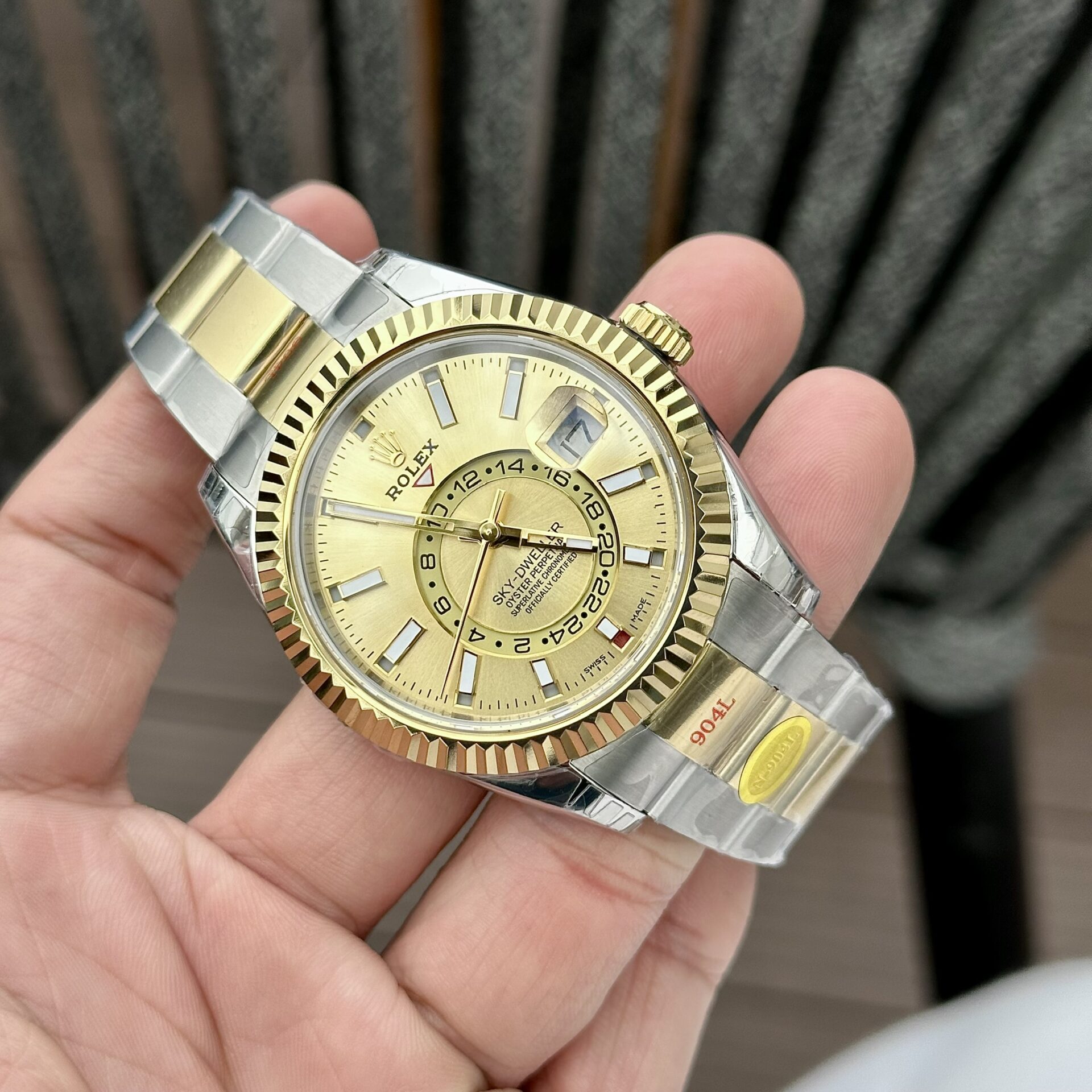 Rolex Sky-Dweller SS/YG Plated Champagne Dial 42mm Oyster NBF Replica