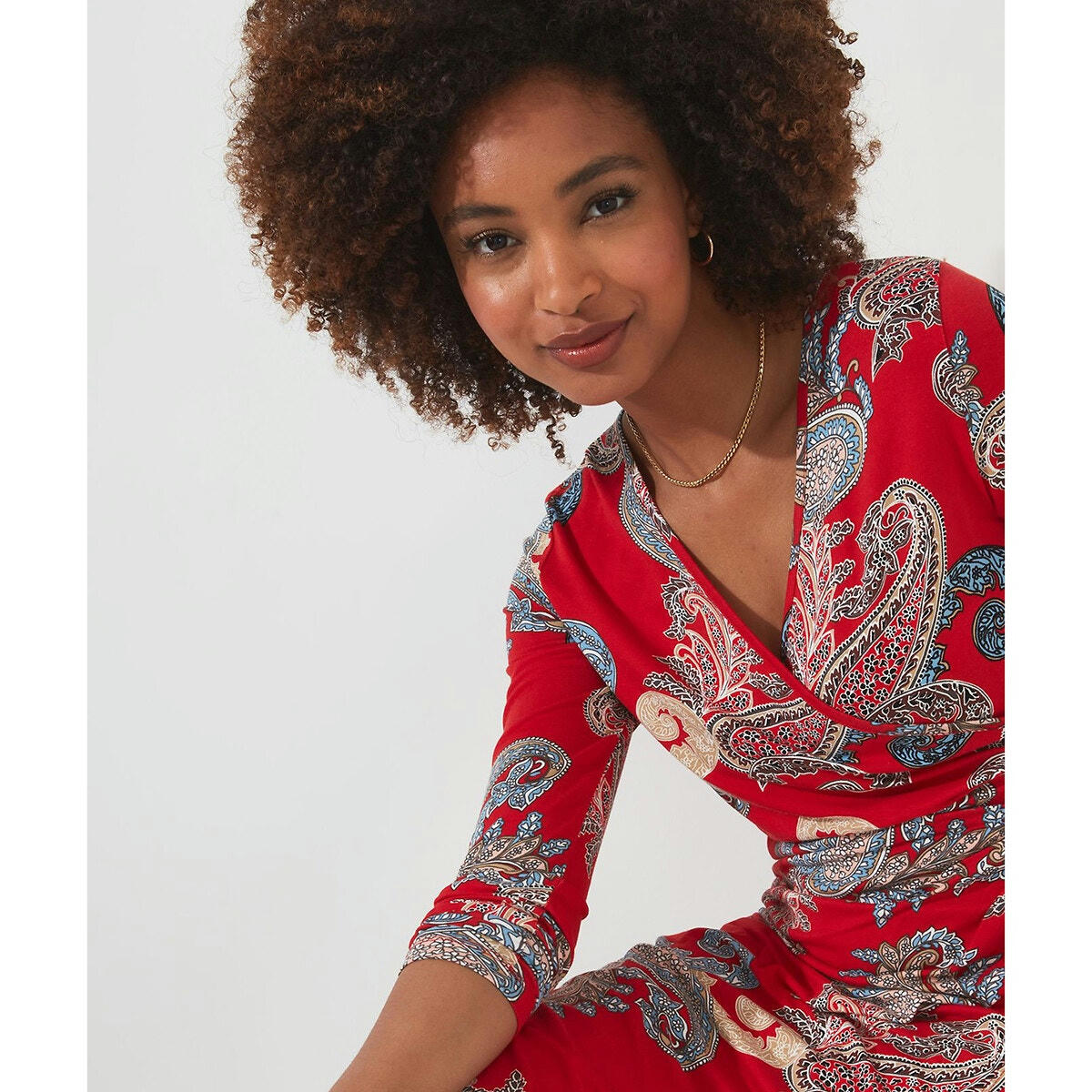 Robe col V en jersey imprimé paisley