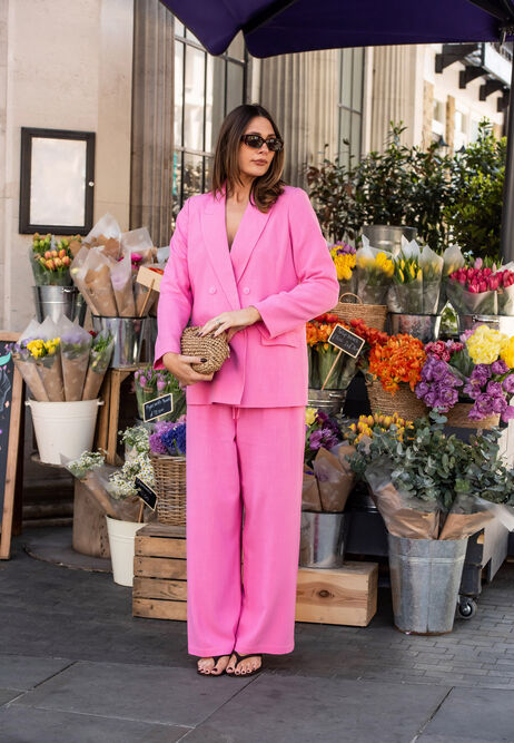 Womens Pink Drawstring Linen Blend Trousers