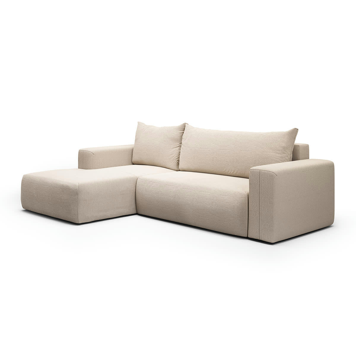 - Canapé d'angle convertible gauche 3 places coffre beige