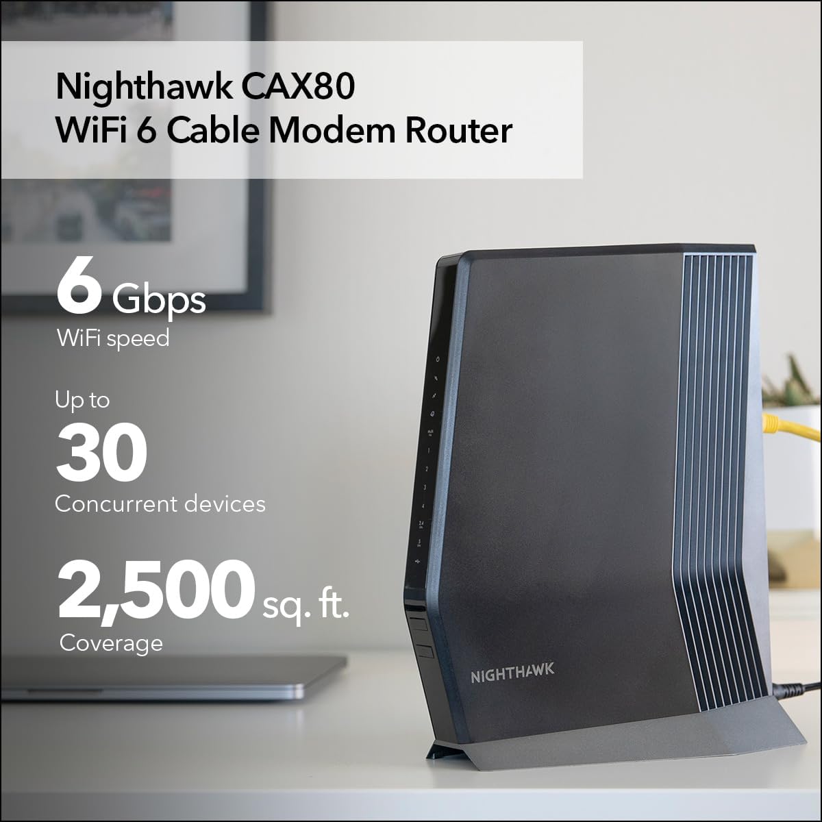 NETGEAR Nighthawk Cable Modem and WiFi 6 Router Combo (CAX80) - Compatible with All Major Cable Providers incl. Xfinity  Spectrum  Cox - Cable Plans up to 6Gbps - AX6000 WiFi 6 Speed - DOCSIS 3.1