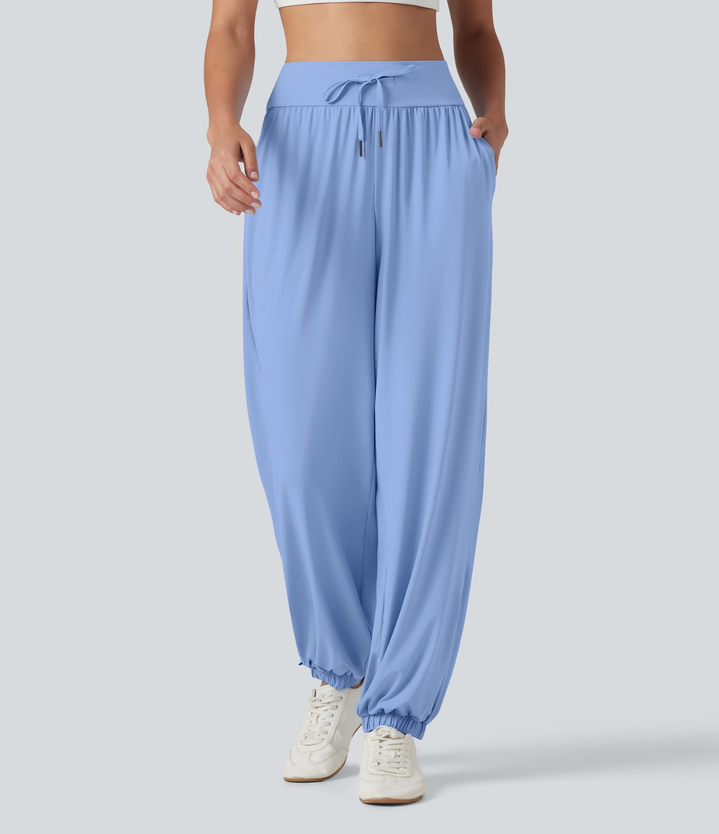 Jogging de sport taille haute effet frais InstantCool avec cordon de serrage, fentes, poches et séchage rapide, protection solaire UPF50