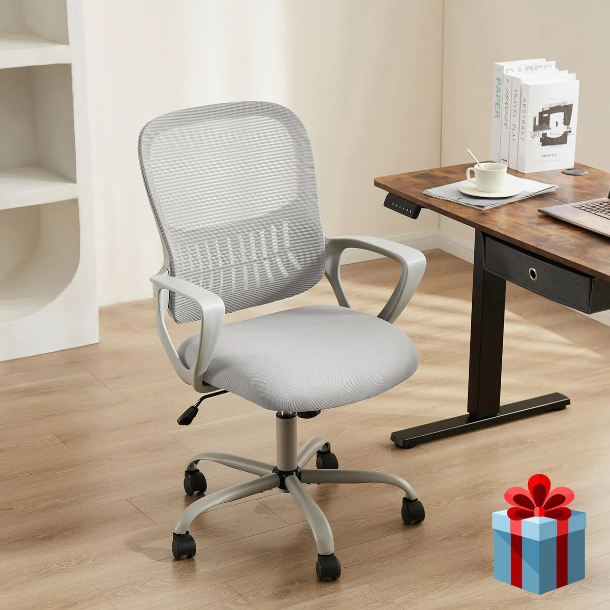 Office Computer Gaming Desk Chair,Ergonomic Mid-Back Mesh Rolling Work Swivel Task Chairs with Wheels,Comfortable Lumbar Support