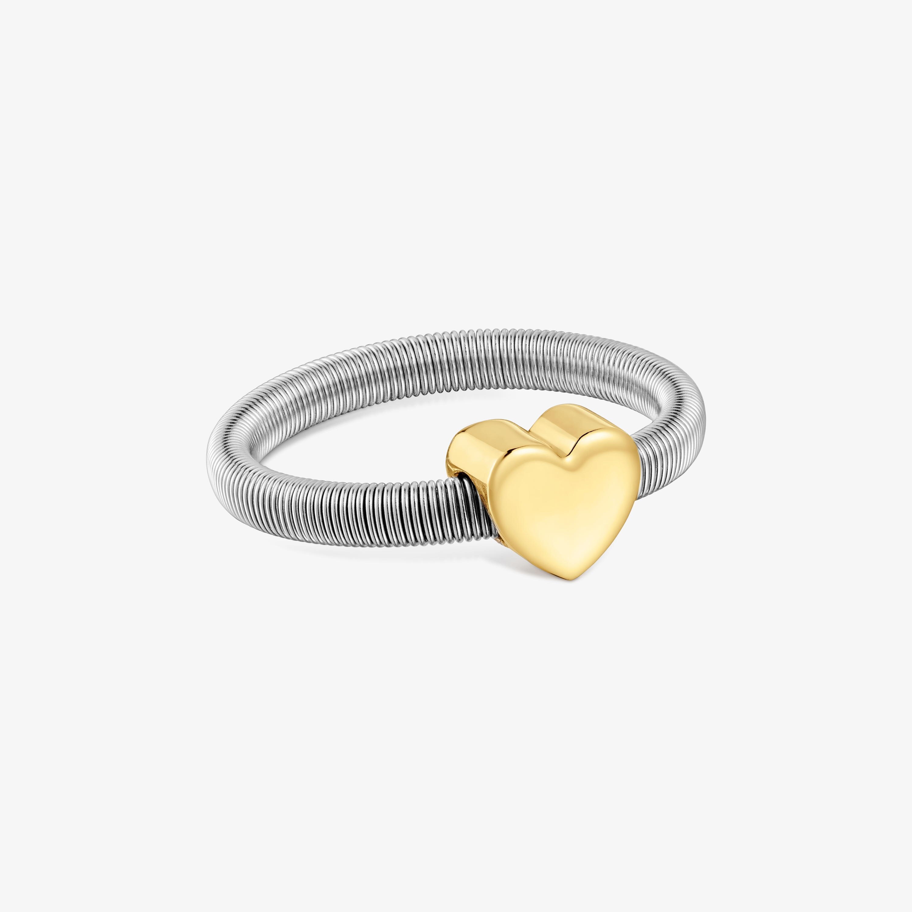 Anillo corazón con baño de oro 18 kt sobre de plata y acero TOUS Mesh Tube