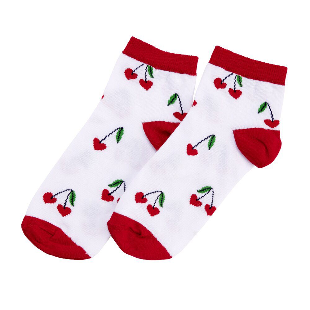 Chaussettes femme tige haute x2 motif cerise rouge et blanc T36/40
