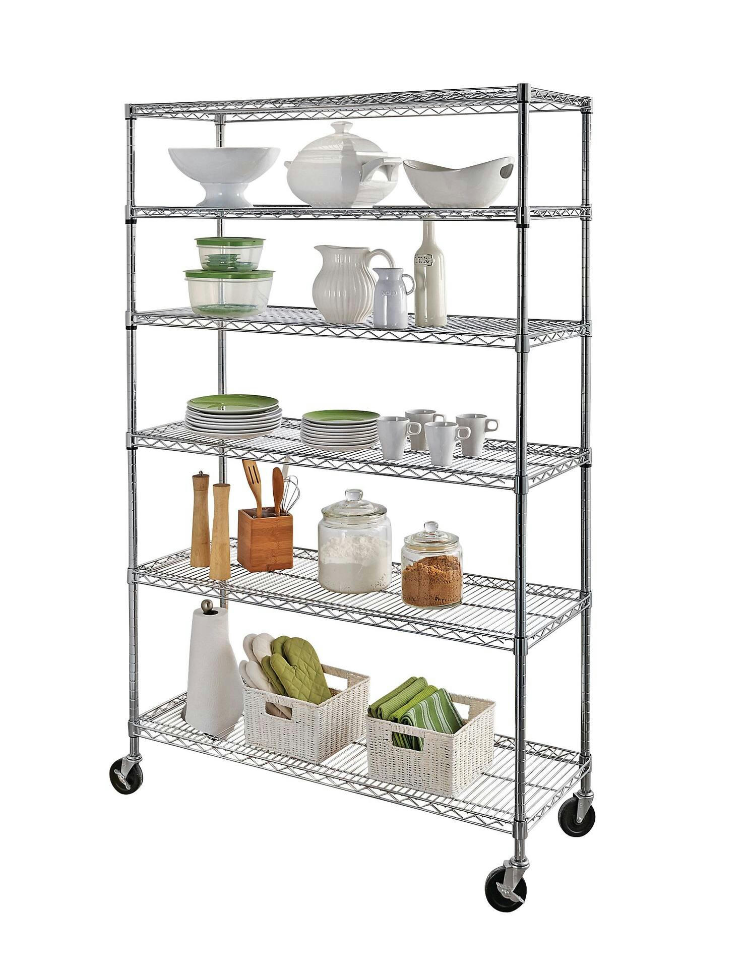 For Living Metal 6-Tier Adjustable Wire Shelving Storage Unit with Wheels
