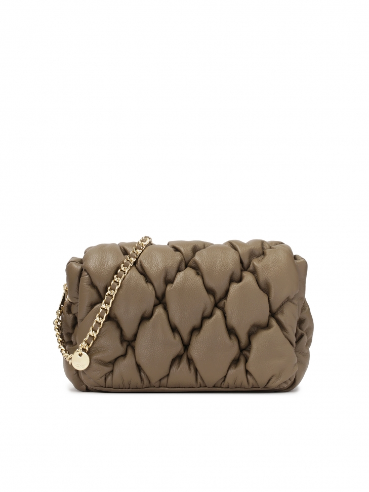 Soft quilted handbag in taupe color