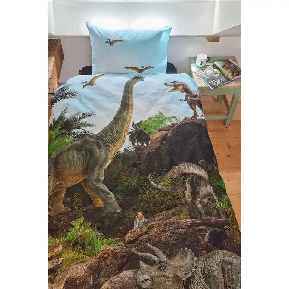 FREEK VONK Dappere Dinos dekbedovertrek - 140x200 - Naturel