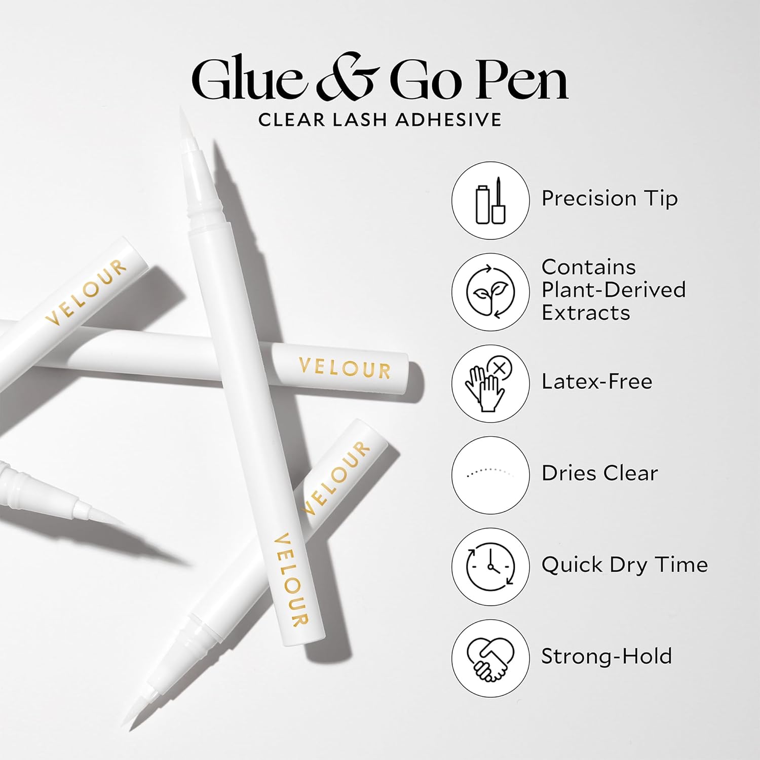 Velour Lashes Glue & Go Pen Clear Lash Adhesive, Precision Tip, Beginner Friendly, Dries Clear, Dermatologist Tested, Eyelash Glue Pen