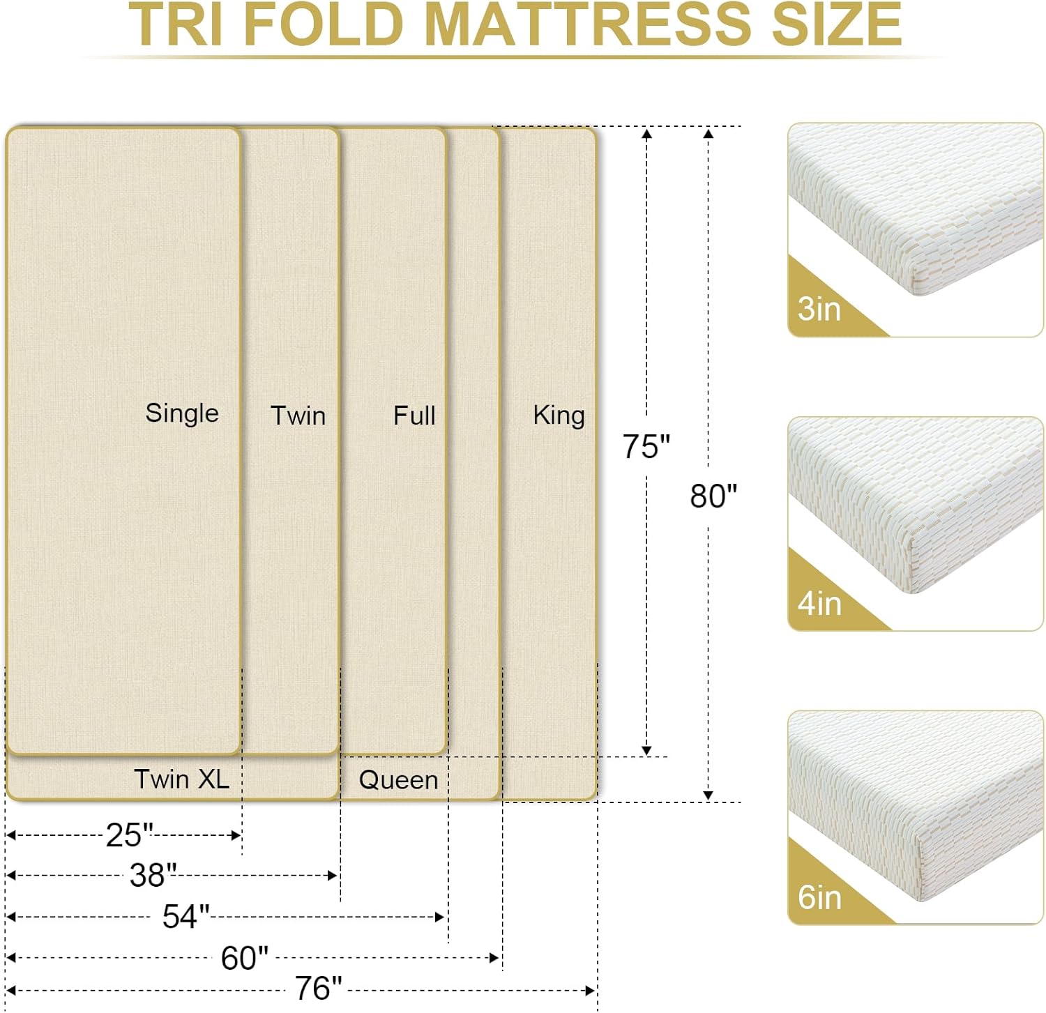 MUUEGM Tri Folding Mattress 6 Inch Queen Tri Fold Memory Foam Mattress Foldable Bed Mattress with Washable Cover Portable Mattress Topper for Yoga/Camping/RV/Guest Beds,CertiPUR-US Certified