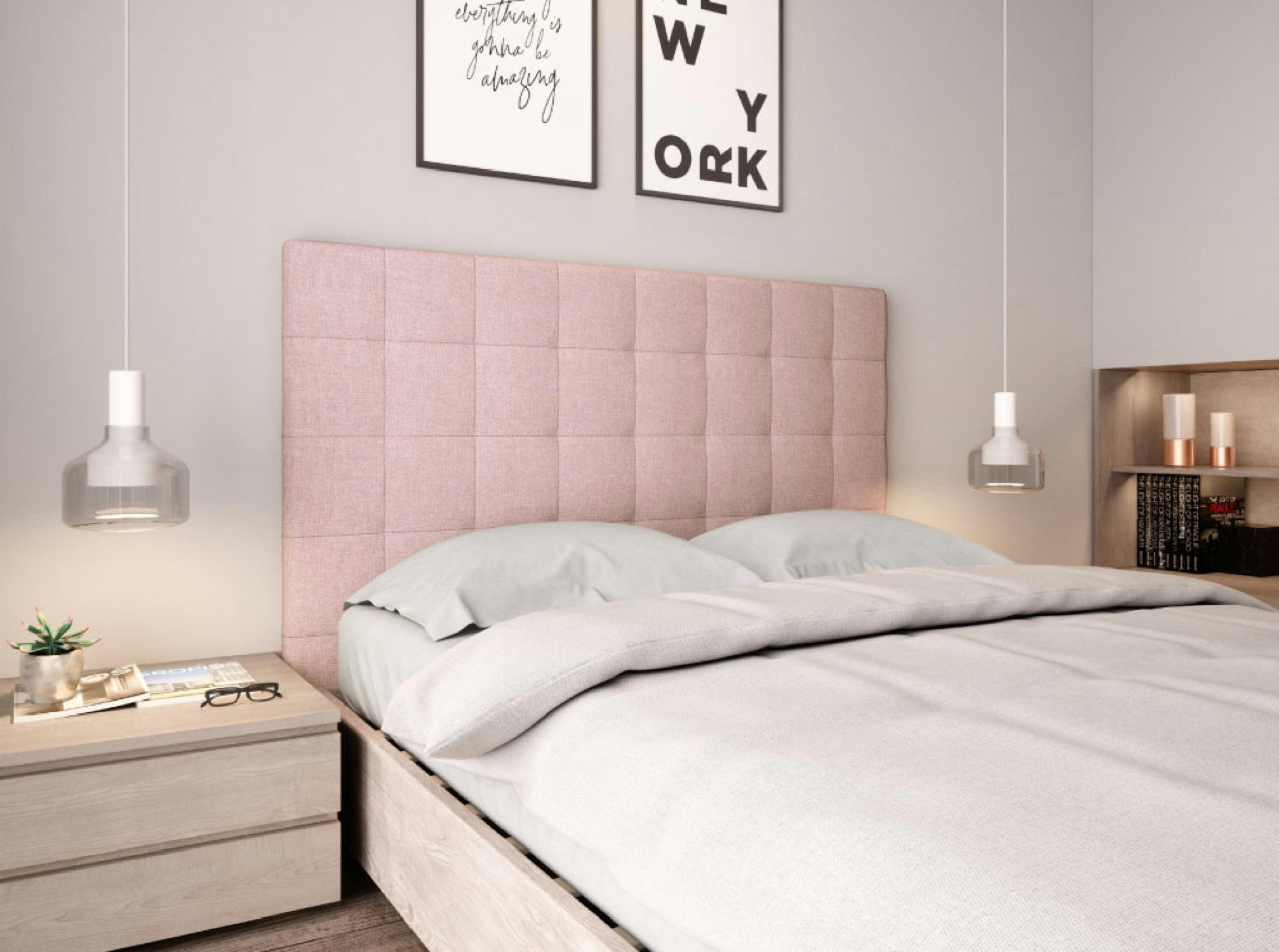 MEGAN - Tête de lit capitonnée en tissu - Rose, Largeur - 160 cm